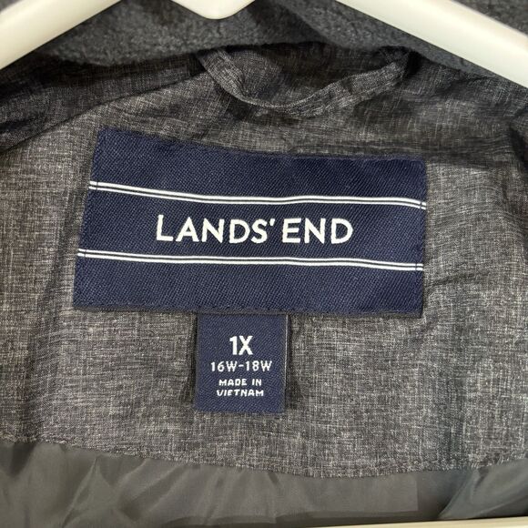 Lands End Women Puffer Jacket Down Fill Gray Hooded OverCoat size 1X Long Warm - Picture 8 of 12